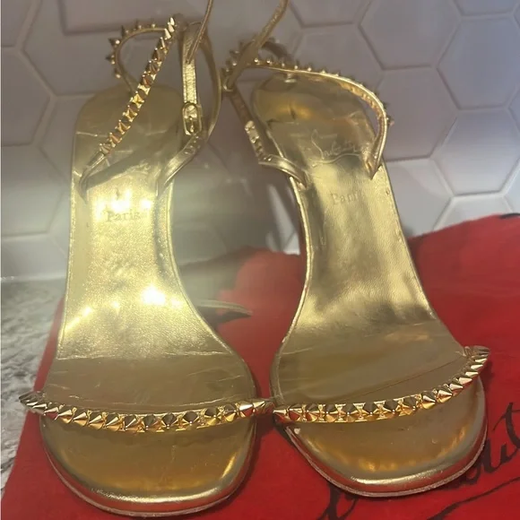 Christian Louboutin "So Me" Spiked Metallic Gold Heels - Picture 5 of 12